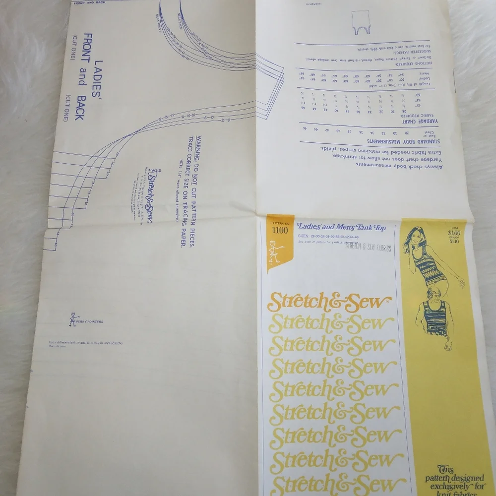 STRETCH & SEW 1100 Ladies' & Men's Tank Top Bust 28-30-32-4-36-38-40-42-44